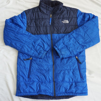 ザ・ノースフェイス（THE NORTH FACE） 裏起毛切替ダウンジャケット 中綿ブルゾン 古着 ブルー×ネイビー ボーイズサイズ [送料無料]