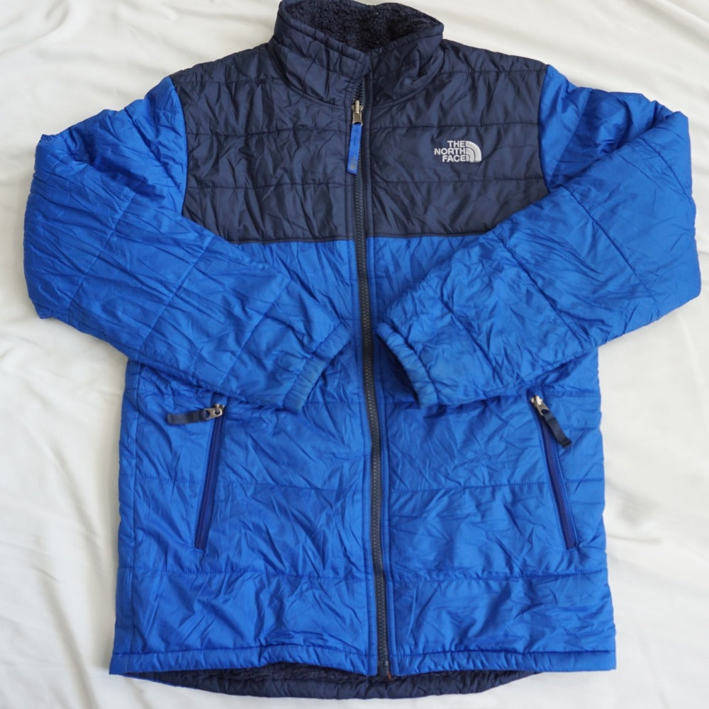 ザ・ノースフェイス（THE NORTH FACE） 裏起毛切替ダウンジャケット 中綿ブルゾン 古着 ブルー×ネイビー ボーイズサイズ [送料無料]