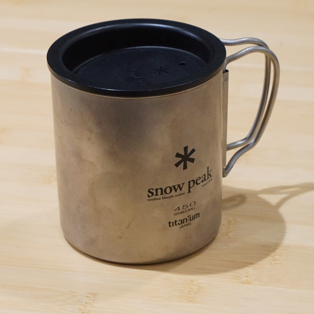 美品 スノーピーク（snow peak） チタンダブルマグ450＆チタンダブルマグ450ml用フタ MG-143/MGC-053 テーブルウェア　チタン製 [送料無料]